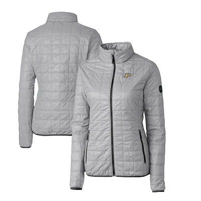 Women's Cutter & Buck Gray Purdue Boilermakers Rainier Eco Insulated Puffer Full-Zip Jacket