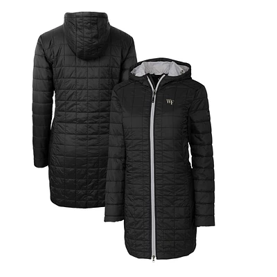 Women's Cutter & Buck Black Wake Forest Demon Deacons Rainier Primaloft Eco Hooded Long Coat