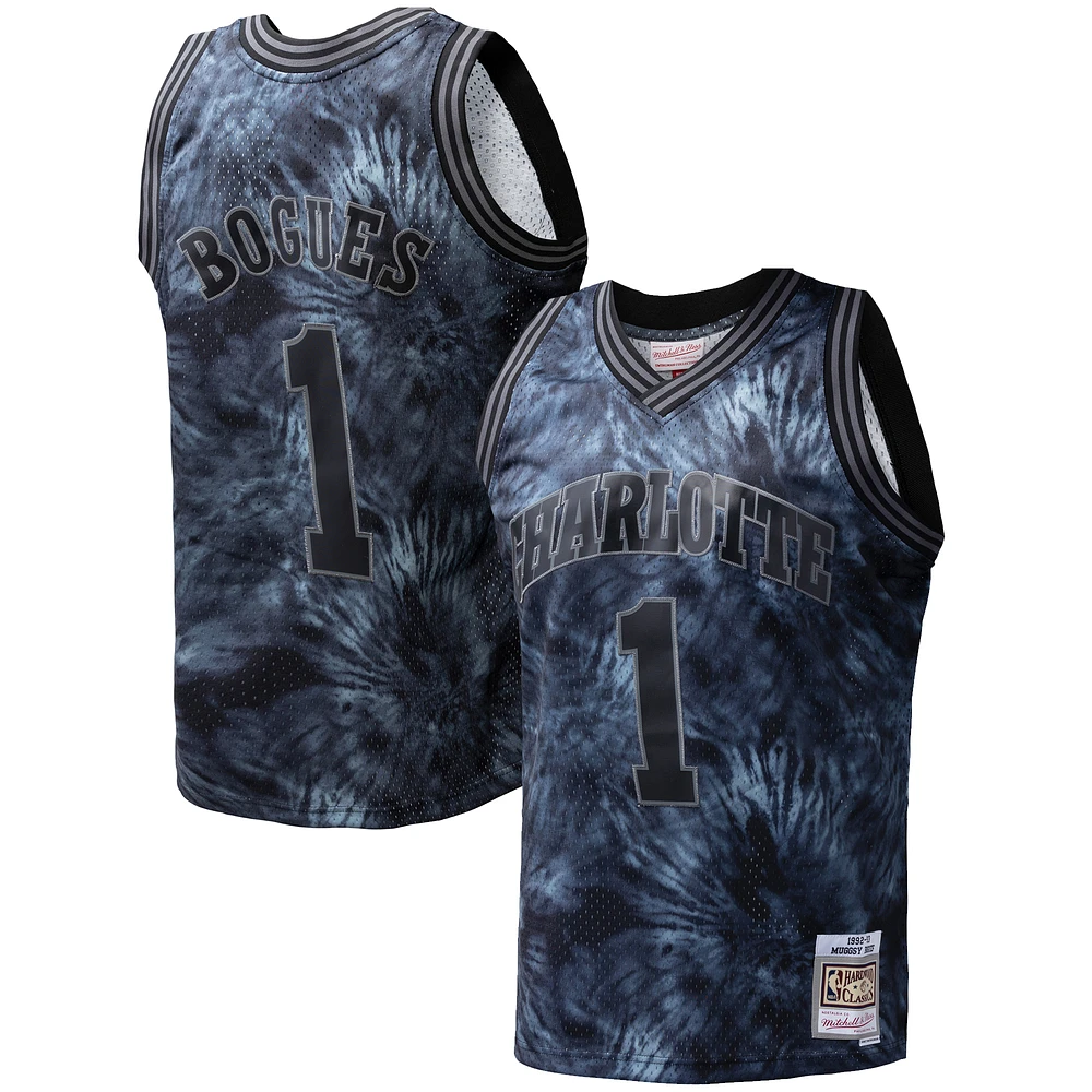 Men's Mitchell & Ness Muggsy Bogues Black Charlotte Hornets Hardwood Classics 1992/93 Tie-Dye Swingman Jersey