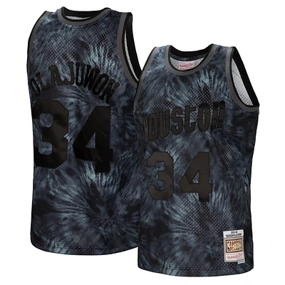 Men's Mitchell & Ness Hakeem Olajuwon Black Houston Rockets Hardwood Classics 1993/94 Tie-Dye Swingman Jersey