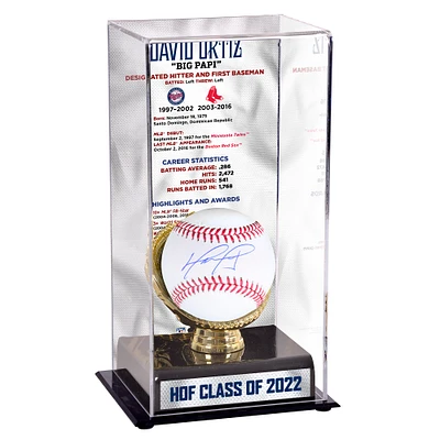 David Ortiz Boston Red Sox Autographed Baseball with Career Statistics Tall Gold Glove Display Case