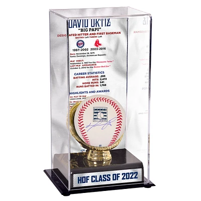David Ortiz Boston Red Sox Autographed Hall of Fame Baseball with Career Statistics Tall Gold Glove Display Case