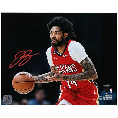 Brandon Ingram New Orleans Pelicans Autographed 8" x 10" Dribbling in Red Jersey Photograph