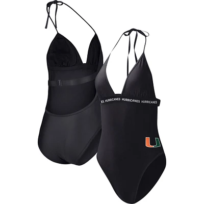 Women's G-III 4Her by Carl Banks Black Miami Hurricanes Full Count One-Piece Swimsuit