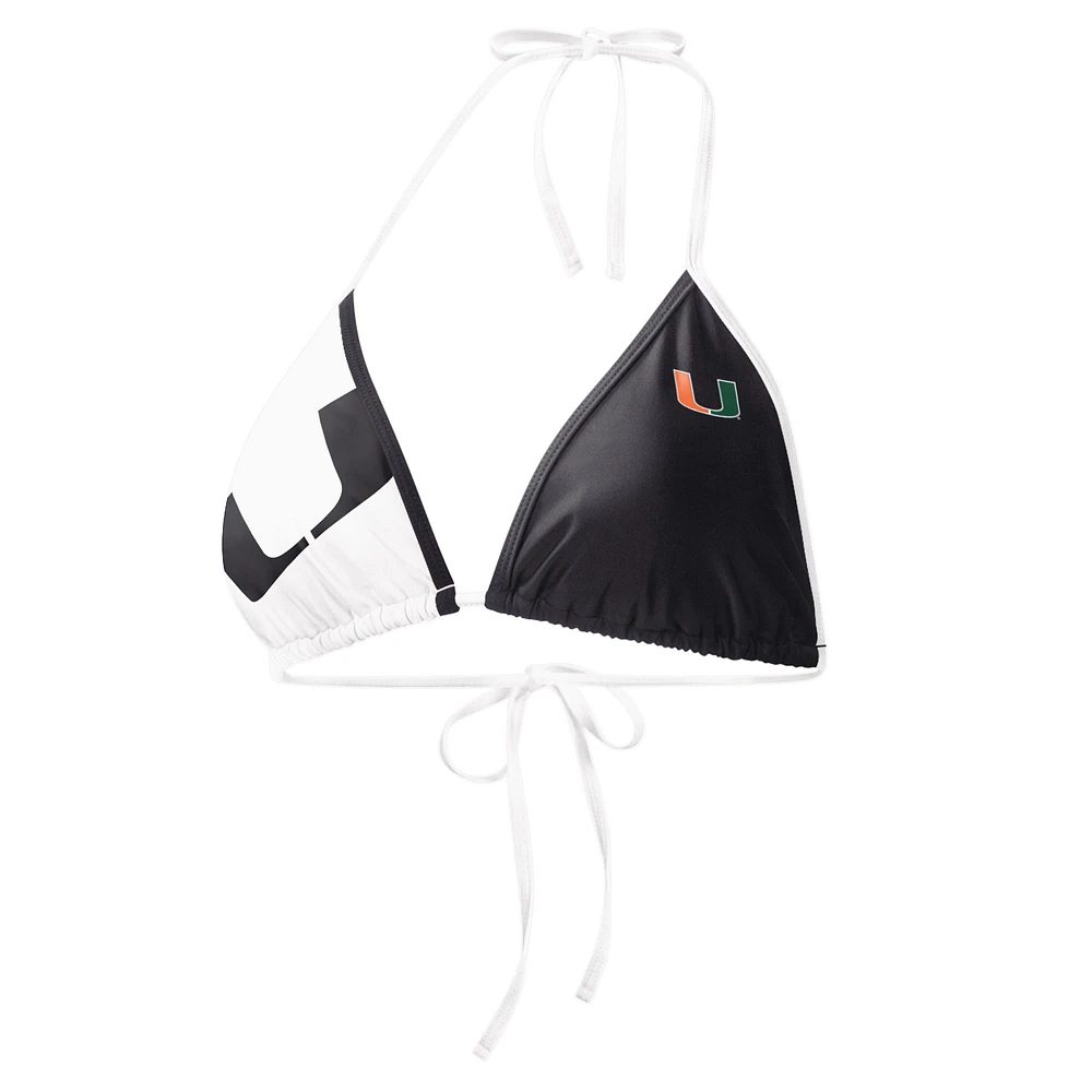 Women's G-III 4Her by Carl Banks Black/White Miami Hurricanes Play Action Bikini Top