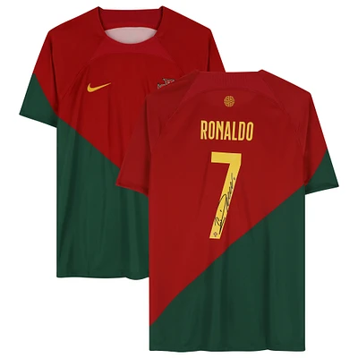 Cristiano Ronaldo Portugal National Team Autographed 2022-23 Nike Red & Green Jersey