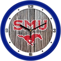 SMU Mustangs 11.5'' Suntime Premium Glass Face Weathered Wood Wall Clock