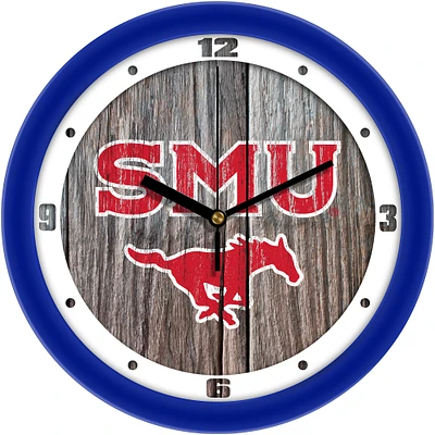 SMU Mustangs 11.5'' Suntime Premium Glass Face Weathered Wood Wall Clock