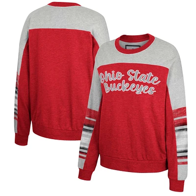 Women's Colosseum Scarlet/Heather Gray Ohio State Buckeyes Baby Talk Pullover Sweatshirt