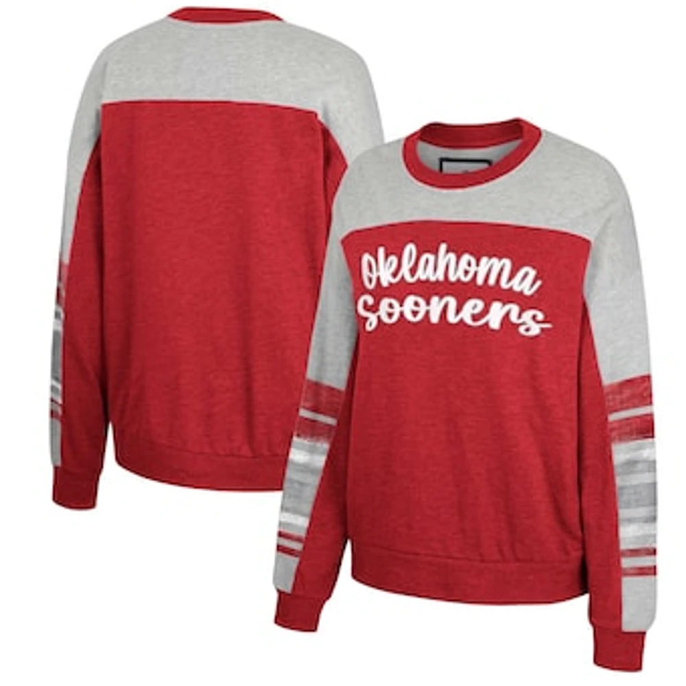 Women's Colosseum Crimson/Heather Gray Oklahoma Sooners Baby Talk Pullover Sweatshirt