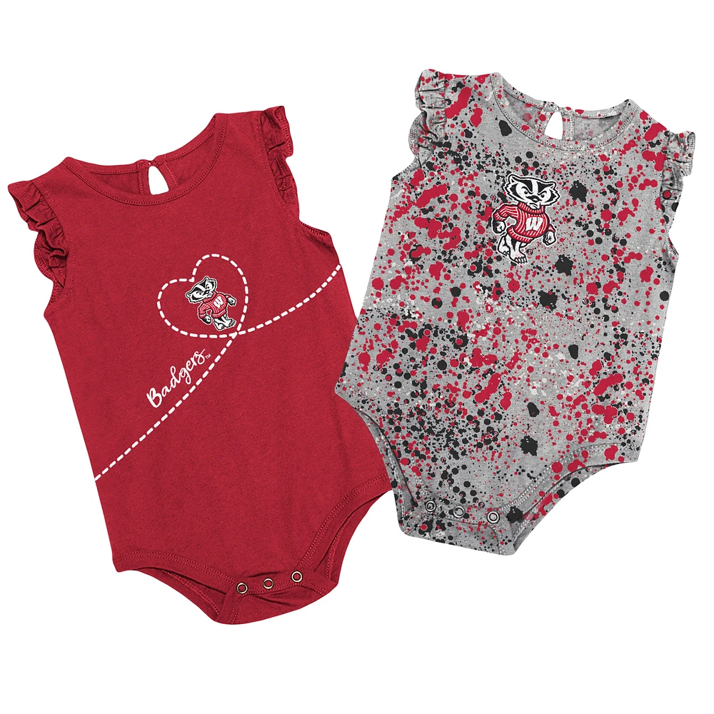 Girls Infant Colosseum Red/Heather Gray Wisconsin Badgers Sweet Pea Two-Pack Bodysuit Set