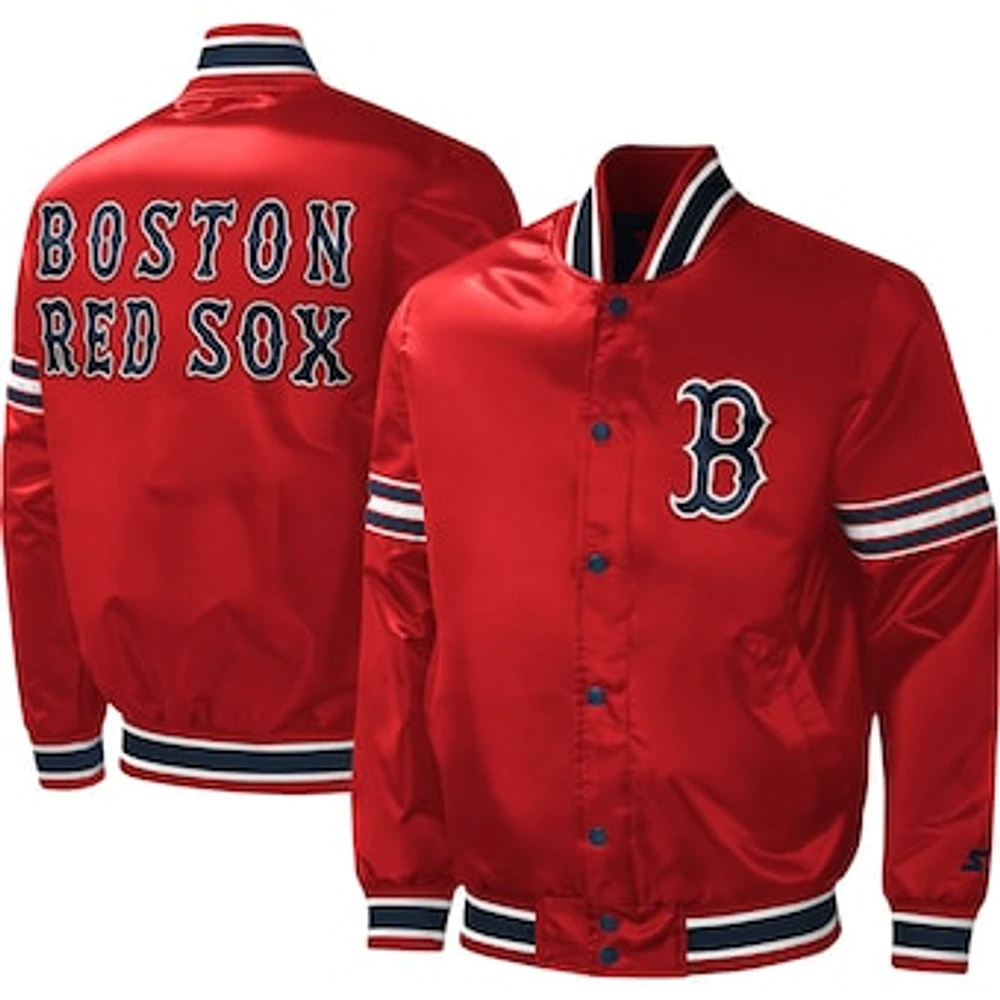 Men's Starter Red Boston Red Sox Midfield Satin Full-Snap Varsity Jacket