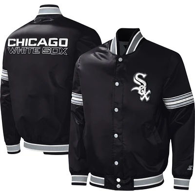 Men's Starter Black Chicago White Sox Midfield Satin Full-Snap Varsity Jacket