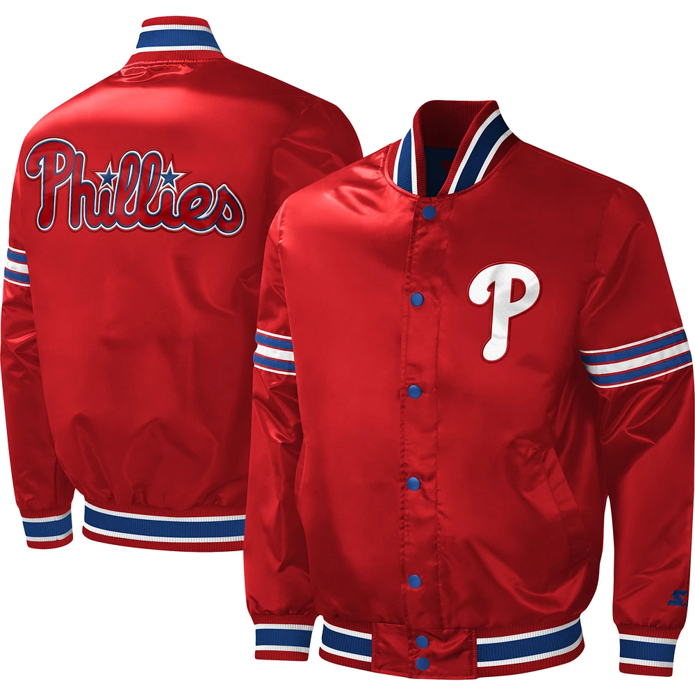 Men's Starter Red Philadelphia Phillies Midfield Satin Full-Snap Varsity Jacket