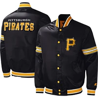 Men's Starter Black Pittsburgh Pirates Midfield Satin Full-Snap Varsity Jacket