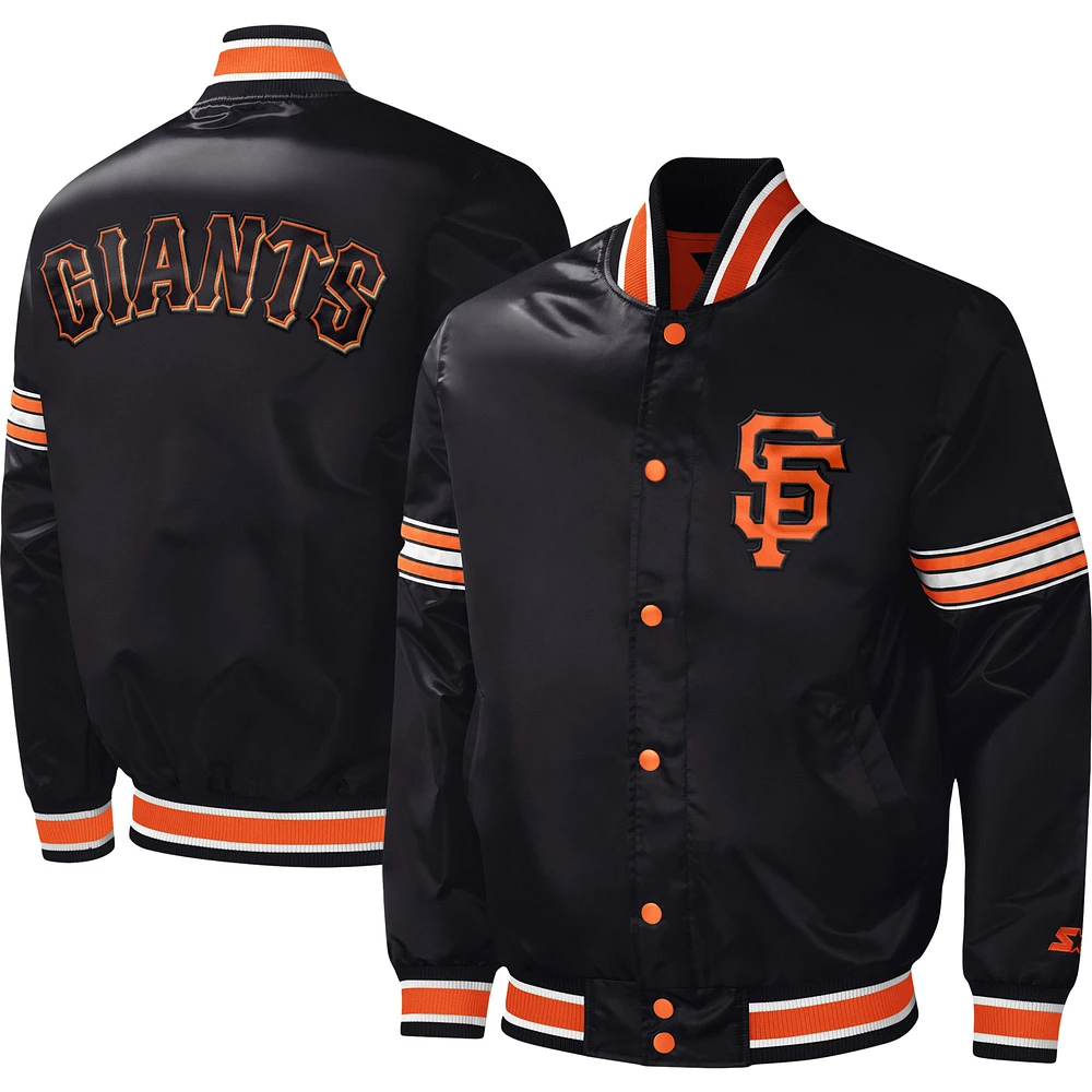 Men's Starter Black San Francisco Giants Midfield Satin Full-Snap Varsity Jacket