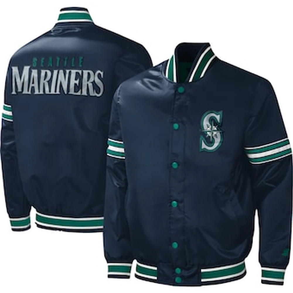 Men's Starter Navy Seattle Mariners Midfield Satin Full-Snap Varsity Jacket