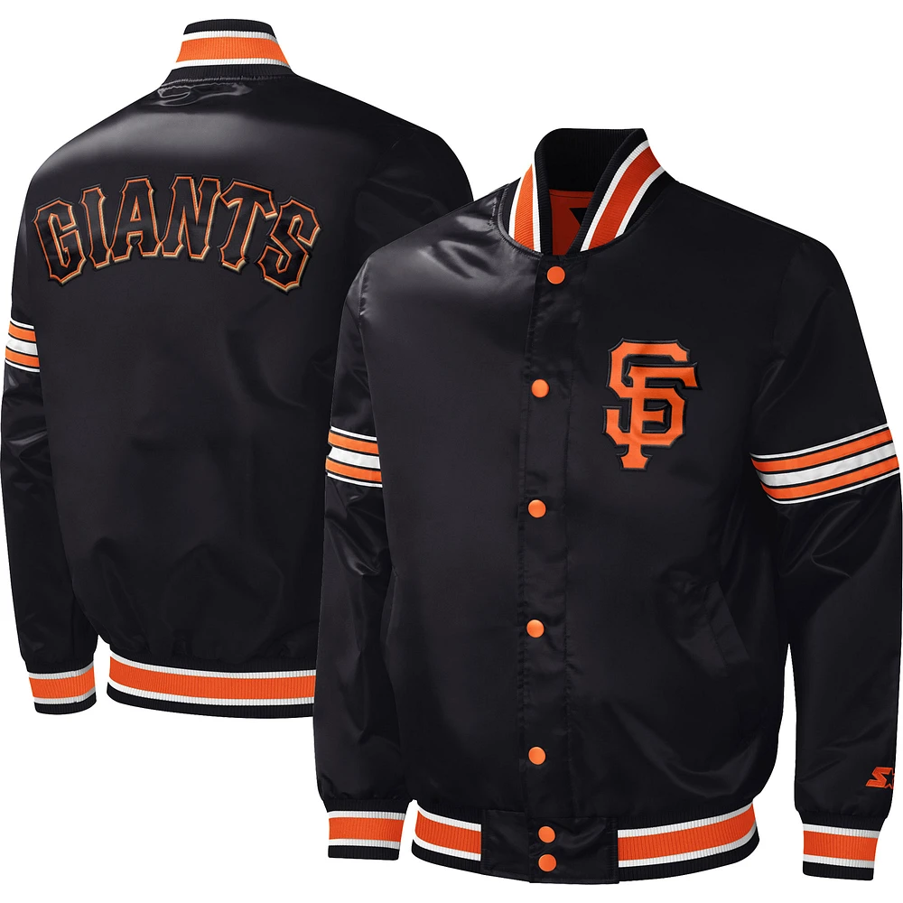 Men's Starter Black San Francisco Giants Midfield Satin Full-Snap Varsity Jacket