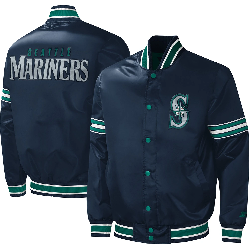 Men's Starter Navy Seattle Mariners Midfield Satin Full-Snap Varsity Jacket