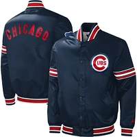 Men's Starter Navy Chicago Cubs Slider Satin Full-Snap Varsity Jacket