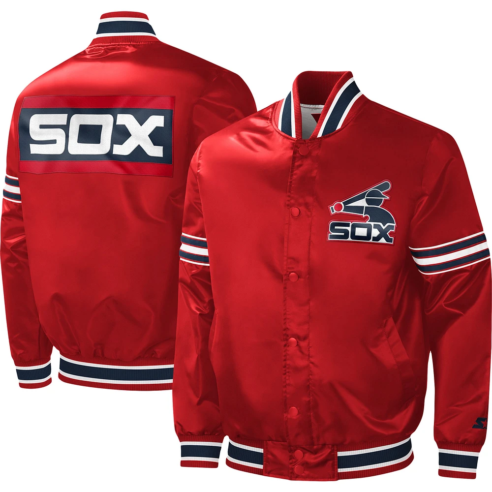 Men's Starter Red Chicago White Sox Slider Satin Full-Snap Varsity Jacket