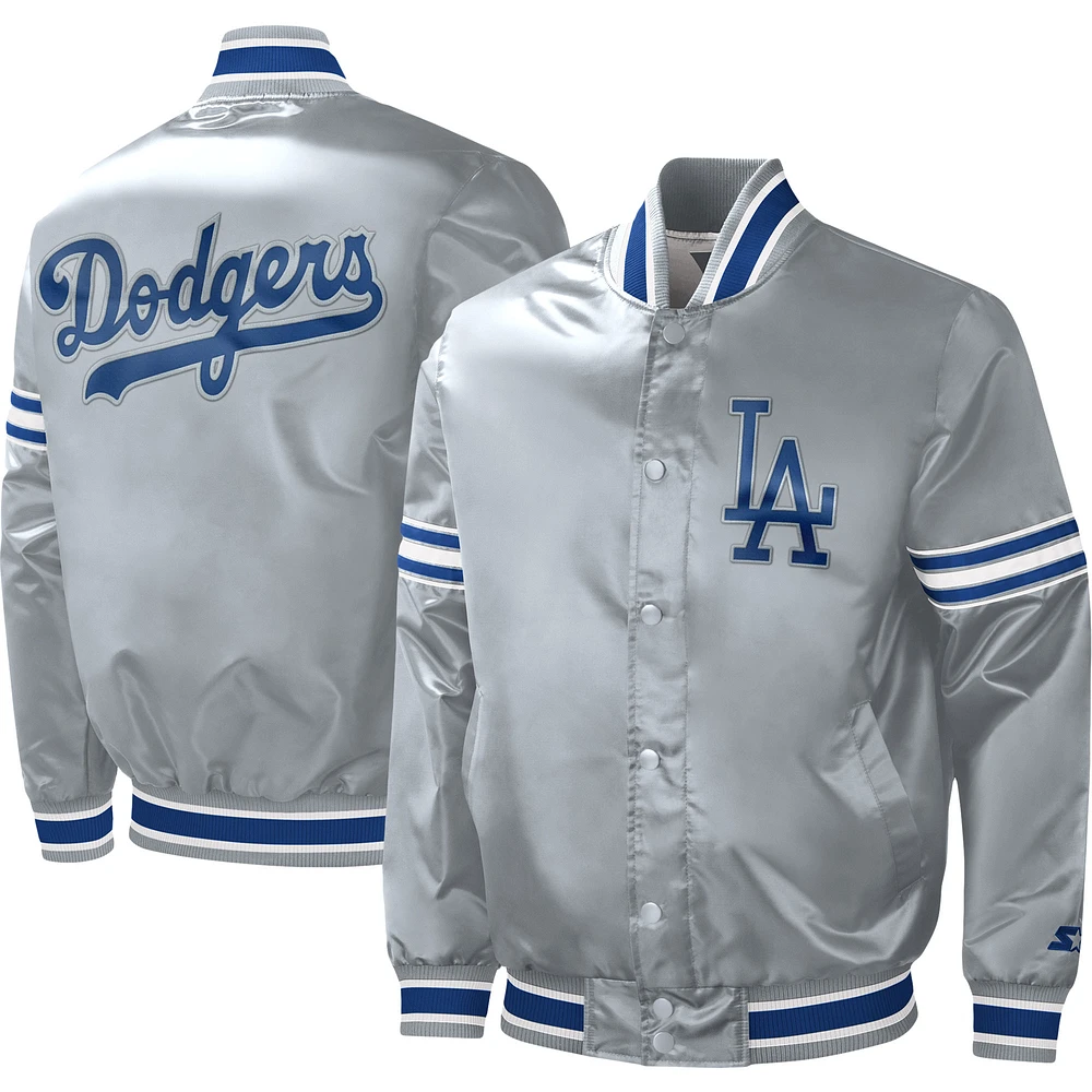 Men's Starter Gray Los Angeles Dodgers Slider Satin Full-Snap Varsity Jacket