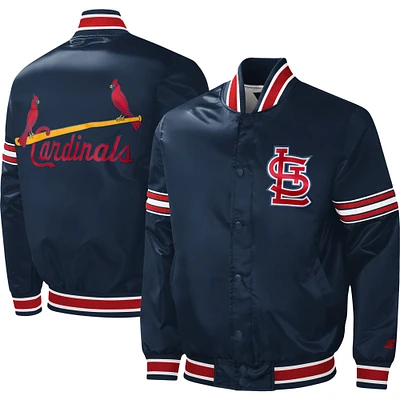 Men's Starter Navy St. Louis Cardinals Slider Satin Full-Snap Varsity Jacket