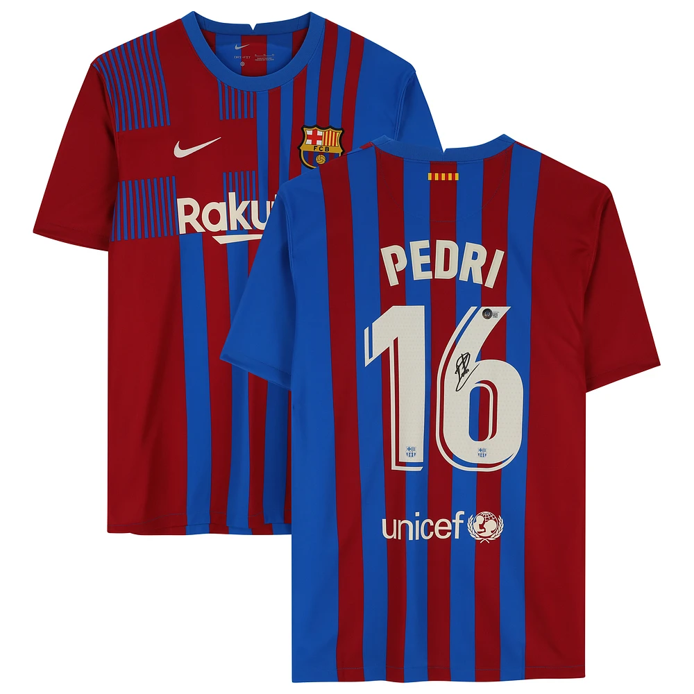 Pedri Blue Barcelona Autographed Nike 2021-2022 Home Jersey