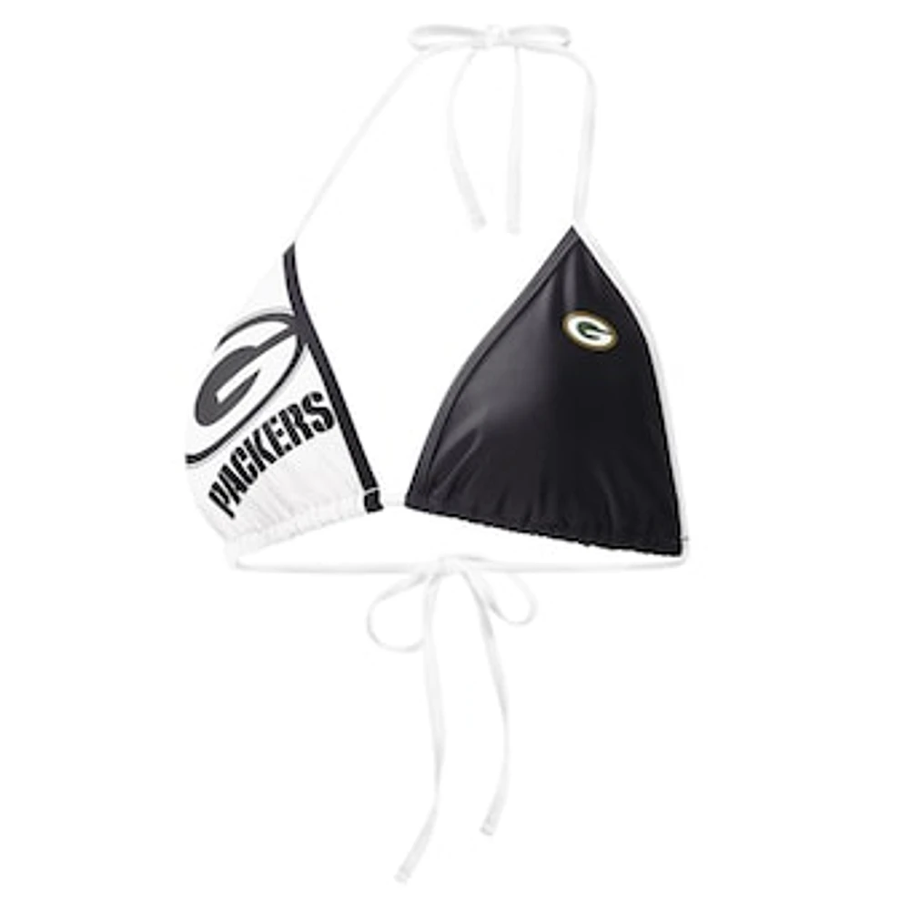 Women's G-III 4Her by Carl Banks Black/White Green Bay Packers Play Action Bikini Top