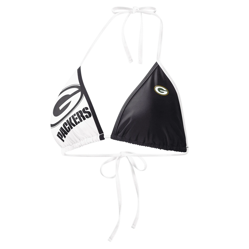 Women's G-III 4Her by Carl Banks Black/White Green Bay Packers Play Action Bikini Top