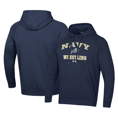 Men's Under Armour Navy Midshipmen Wrestling Arch Over Pullover Hoodie