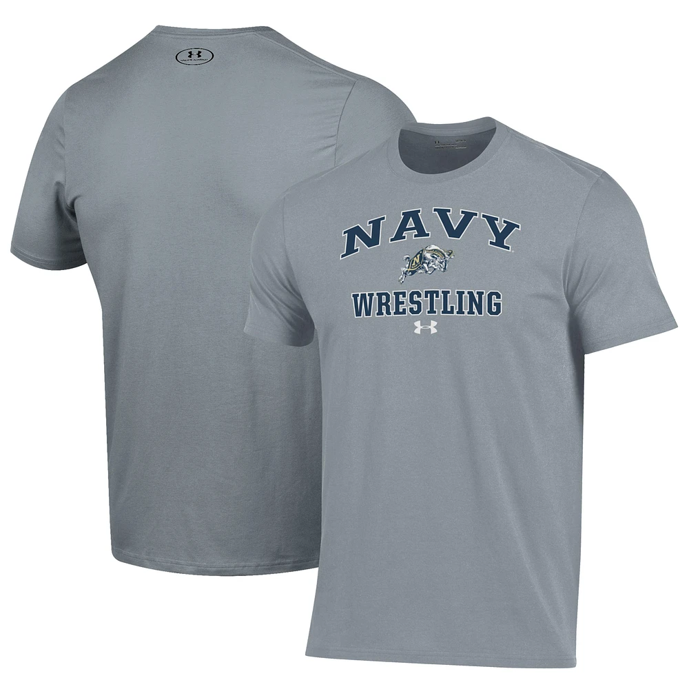 Men's Under Armour Gray Navy Midshipmen Wrestling Arch Over Performance T-Shirt