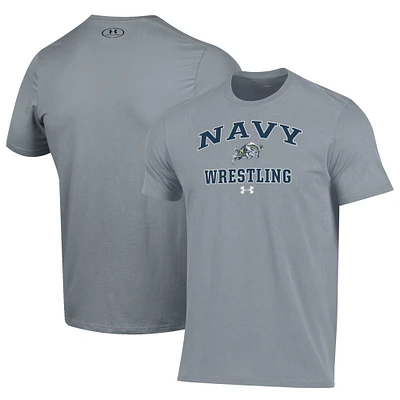 Men's Under Armour Gray Navy Midshipmen Wrestling Arch Over Performance T-Shirt