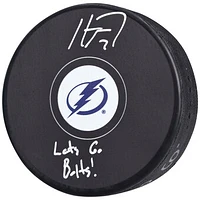 Haydn Fleury Tampa Bay Lightning Autographed Hockey Puck with "Lets Go Bolts!" Inscription