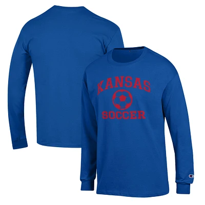 Men's Champion Royal Kansas Jayhawks Soccer Icon Long Sleeve T-Shirt