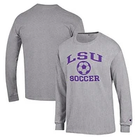 Men's Champion Gray LSU Tigers Soccer Icon Long Sleeve T-Shirt