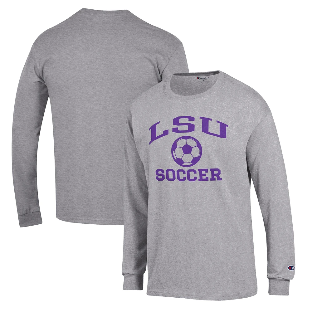 Men's Champion Gray LSU Tigers Soccer Icon Long Sleeve T-Shirt