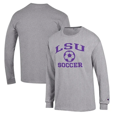 Men's Champion Gray LSU Tigers Soccer Icon Long Sleeve T-Shirt