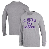 Men's Champion Gray LSU Tigers Soccer Icon Long Sleeve T-Shirt
