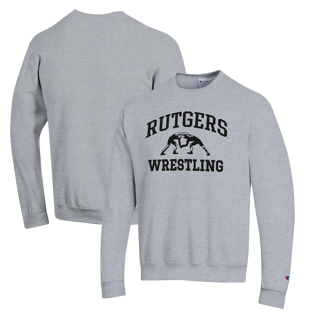 Men's Champion Gray Rutgers Scarlet Knights Wrestling Icon Powerblend Pullover Sweatshirt