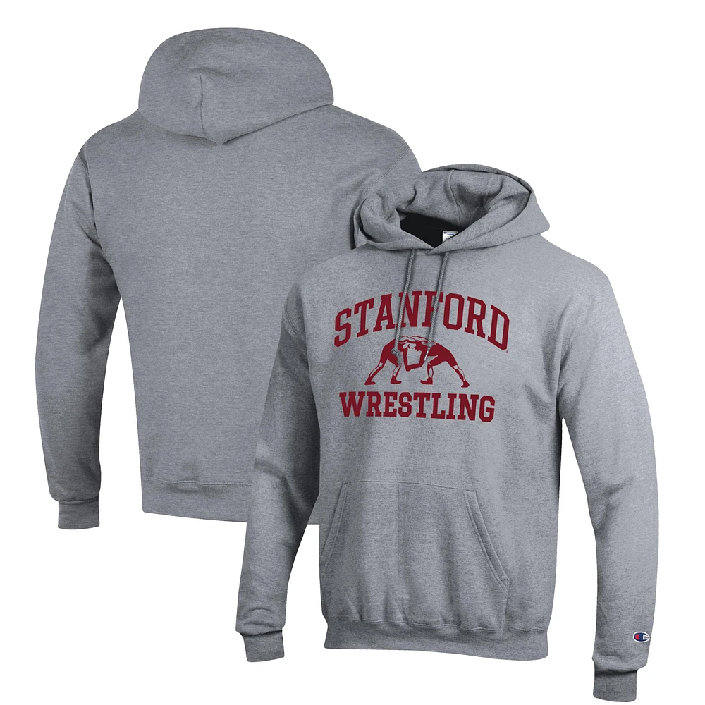 Men's Champion Gray Stanford Cardinal Wrestling Icon Pullover Hoodie