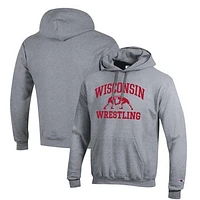 Men's Champion Gray Wisconsin Badgers Wrestling Icon Pullover Hoodie