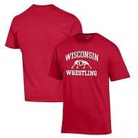 Men's Champion Red Wisconsin Badgers Wrestling Icon T-Shirt