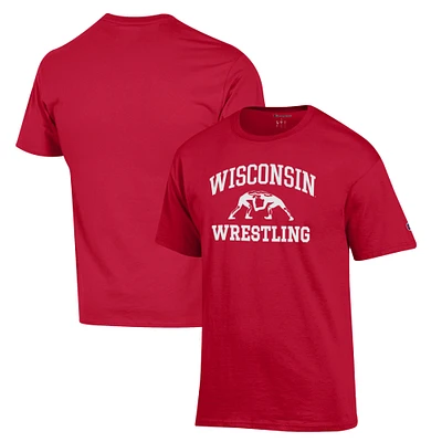 Men's Champion Red Wisconsin Badgers Wrestling Icon T-Shirt