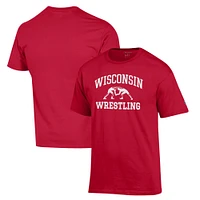 Men's Champion Red Wisconsin Badgers Wrestling Icon T-Shirt