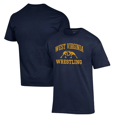 Men's Champion Navy West Virginia Mountaineers Wrestling Icon T-Shirt