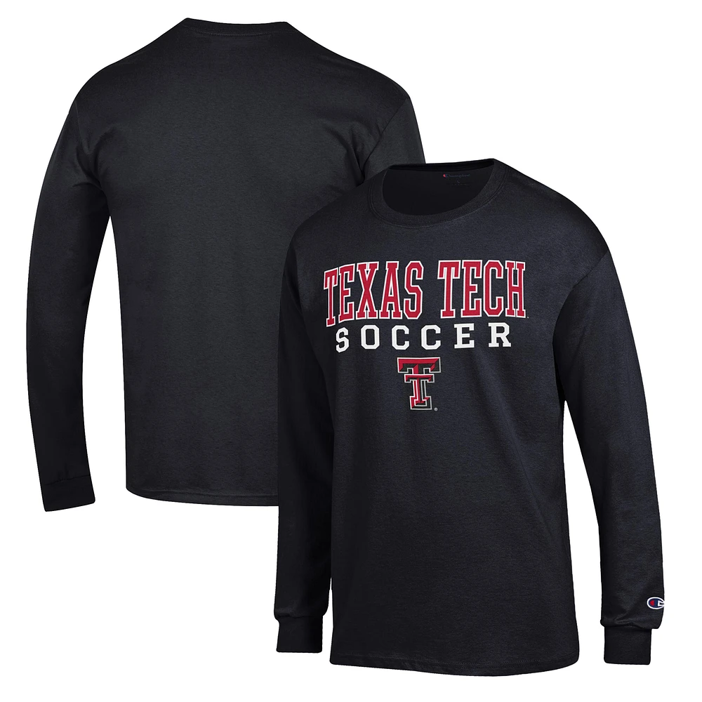 Men's Champion Black Texas Tech Red Raiders Soccer Stack Logo Long Sleeve T-Shirt