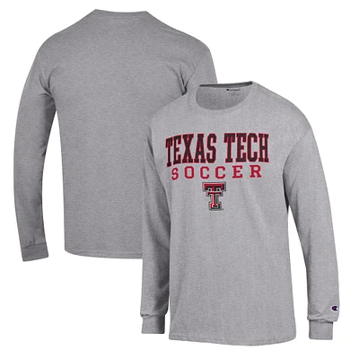 Men's Champion Gray Texas Tech Red Raiders Soccer Stack Logo Long Sleeve T-Shirt