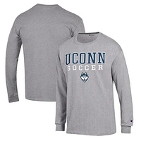Men's Champion Gray UConn Huskies Soccer Stack Logo Long Sleeve T-Shirt