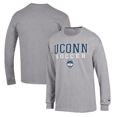 Men's Champion Gray UConn Huskies Soccer Stack Logo Long Sleeve T-Shirt